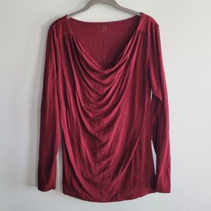 Women's Apt 9 Drape Cowl Neck Top Blouse Long Sleeve Soft Size L Red Burgundy